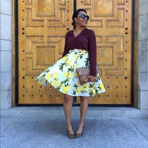 Lemon Print Elastic Waist Skirt
